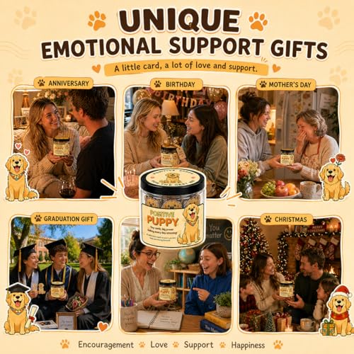 Positive Affirmation Jar with Golden Retriever - 60 Uplifting Cards for Women & Kids - Encouragement Gift, Positive Support, Stress Relief