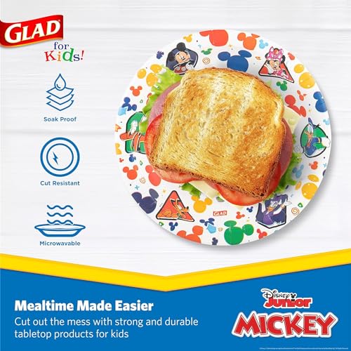 Glad Disney Mickey and Friends Paper Plates, 8.5 in, 40 Ct - Heavy-Duty Disposable Plates for Kids' Meals and Parties