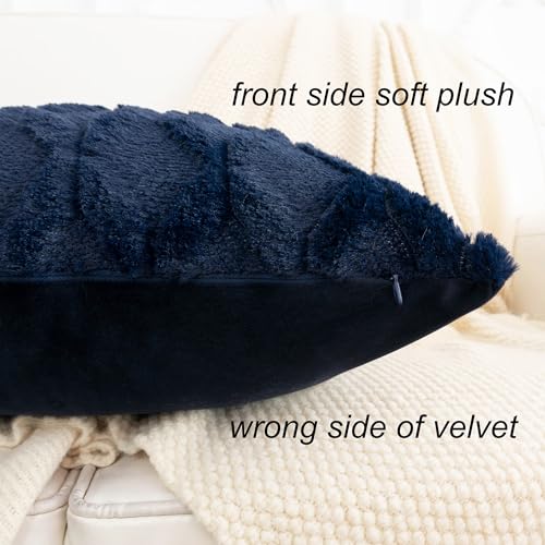 Navy Blue Faux Fur Plush Throw Pillow Covers 18x18 (Pack of 2)