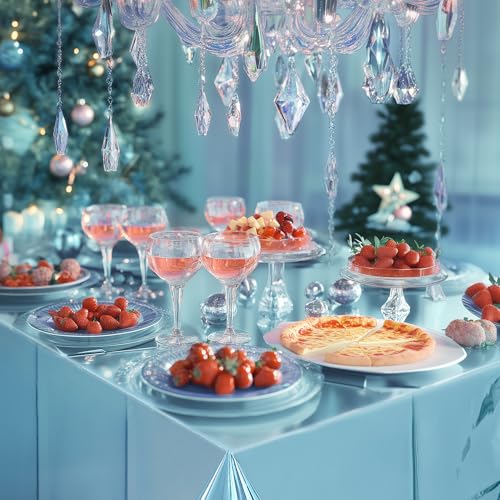 Light Blue Foil Tablecloth 54x72 Inches - Disposable Waterproof Party Cover - Set of 4