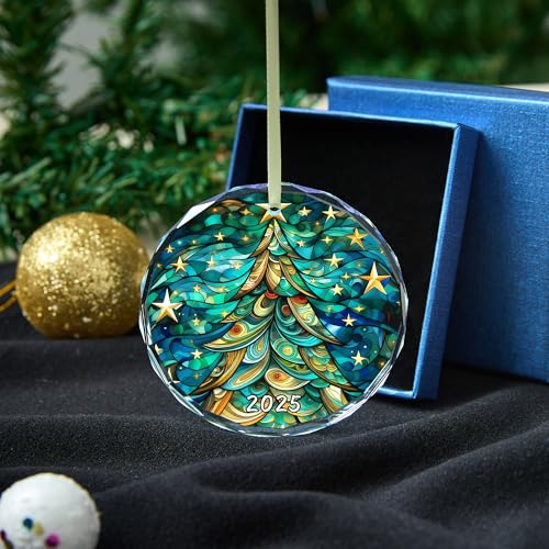 Christmas Tree Ornament 2025 - Glass Holiday Decoration - Elegant Gift Box Included
