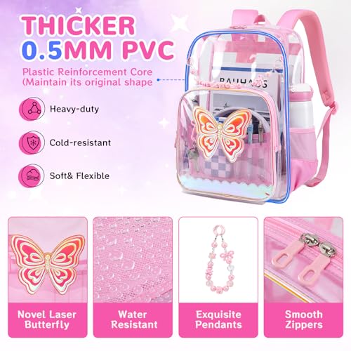 MUSEVOS Heavy Duty Clear Backpack for School Girls
