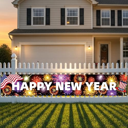 Happy New Year 2026 Door Cover Banner - 10x1.65ft Outdoor Decoration