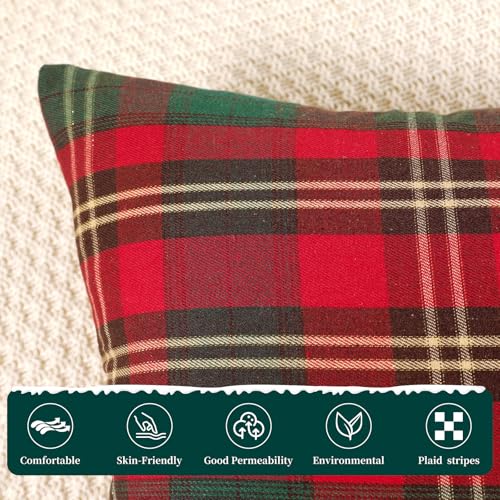 Christmas Plaid Pillow Covers 18x18 Inch Set of 2 - Vintage Tartan