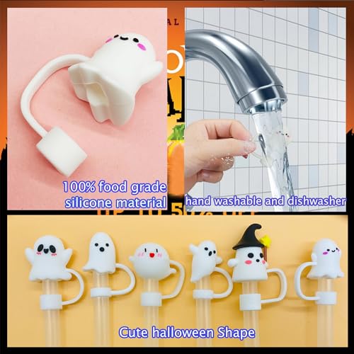 6-Pack Halloween Silicone Straw Cover Caps for Stanley Tumblers