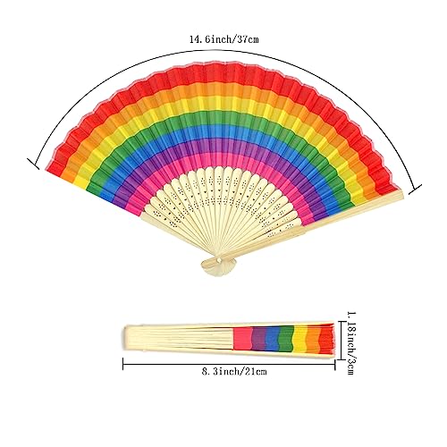 SaktopDeco Rainbow Folding Fan - 4 Pack Handheld Bamboo Fans