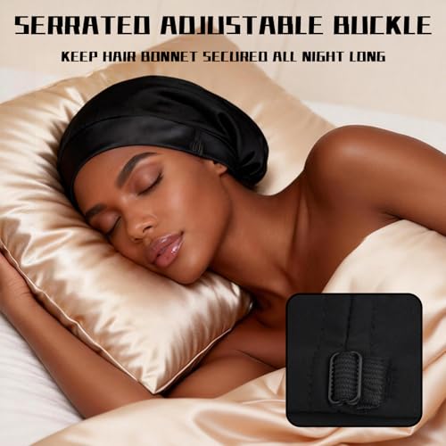 LUSTRIB Adjustable Silk Satin Sleep Bonnet for Curly Hair Protection