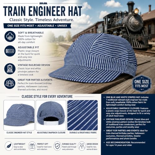 Beistle Blue and White Train Engineer Hat - Adjustable Costume Accessory