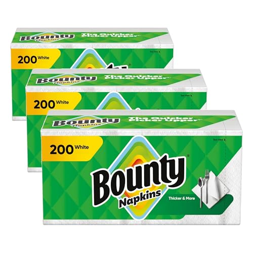 Bounty Quilted Paper Napkins, White, 200 Count (Pack of 3)