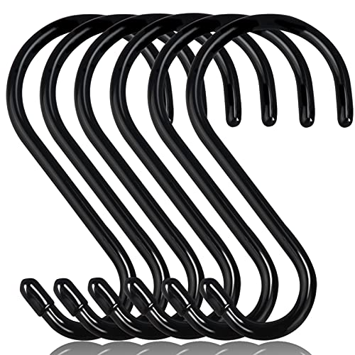 DINGEE 6 Inch Heavy Duty S Hooks - 6 Pack Black Vinyl Coated