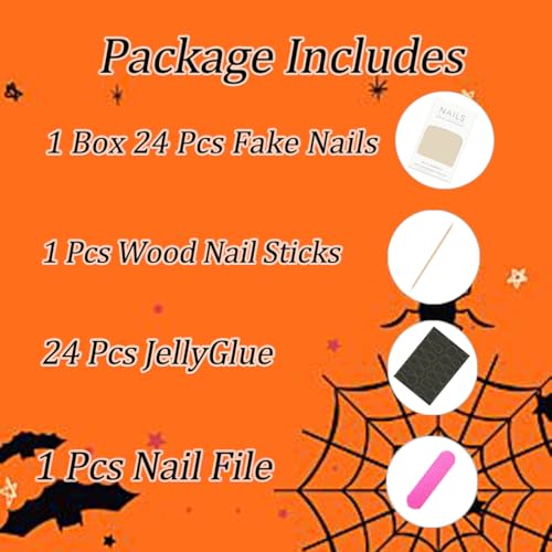 Ghost Press on Nails Long Coffin Glossy Pink Halloween False Nails 24Pcs