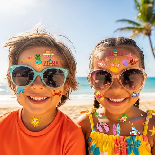 Summer Temporary Tattoos - 60Pcs Beach Party Favors & Aloha Supplies