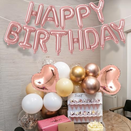 Togvu Happy Birthday Balloon Banner Set - Rose Gold Boho Party Decor