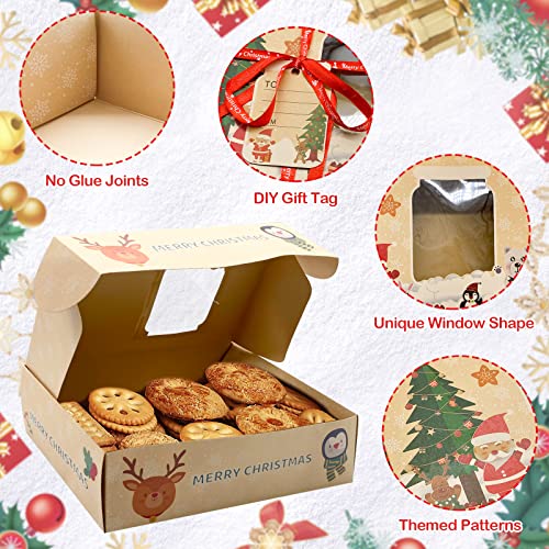 12 Pack Christmas Cookie Gift Boxes with Window and Ribbons - Small