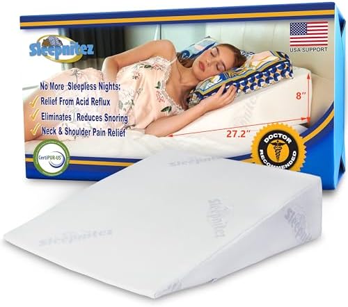 Sleepnitez Bed Wedge Pillow - Memory Foam Design for Acid Reflux, Snoring Relief & Comfort | 8" Size with 3.25" Top Layer
