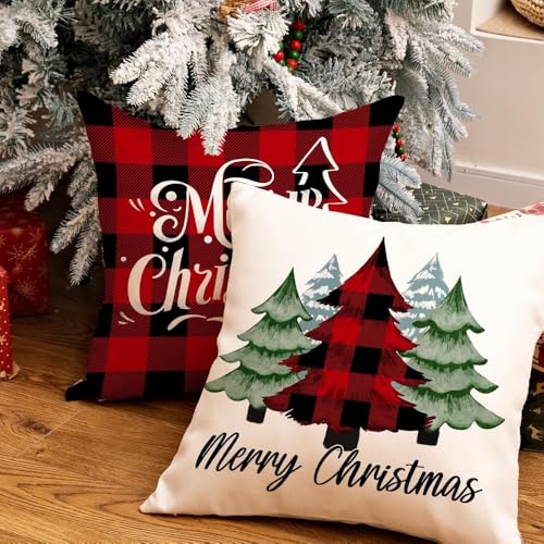 GEEORY Merry Christmas Throw Pillow Covers Set of 4, 18x18 Inch Multicolor