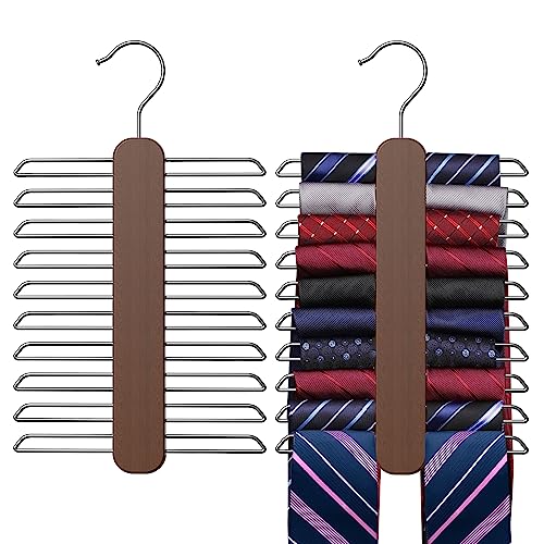 Uinicor 20-Hook Wooden Tie Hanger - 360° Rotating Tie Organizer, Walnut