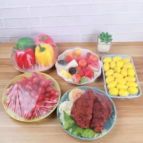 Reusable Food Covers Set - Elastic Plastic Bowl & Plate Covers for Food Storage & Baking, 300 Pack