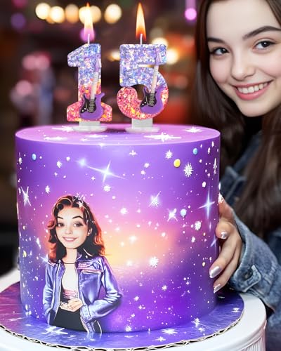 K-Pop Birthday Candle - Purple & Pink Glitter Music Theme (6)