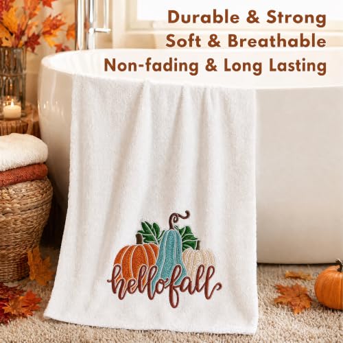 Fall Embroidered Cotton Towels Set - Harvest Pumpkin Decor, Kitchen & Bath Hand & Washcloths