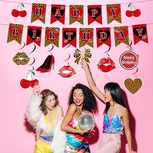 Cherry Leopard Print Birthday Party Decorations Set - 18PCS