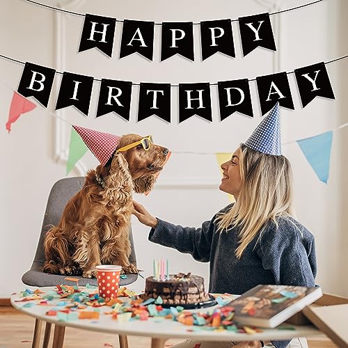Black Happy Birthday Banner Sign - Party Decoration Backdrop Garland