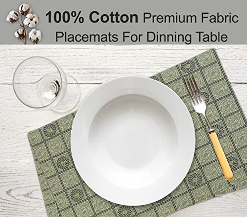 Cotton Placemat Set of 6 13x19 Inches Floral Tiles Reversible Table Mats