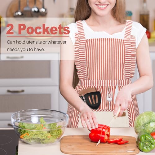 Adjustable Kitchen Apron Set - 2 Pack Red/Blue with Pockets