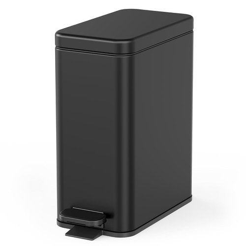 Cesun Bathroom Trash Can - 2.6 Gallon Black Waste Basket with Soft Close Lid & Step Pedal