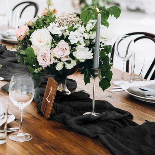 Black Cheesecloth Table Runner 10Ft for Wedding & Party Decor, Boho Style