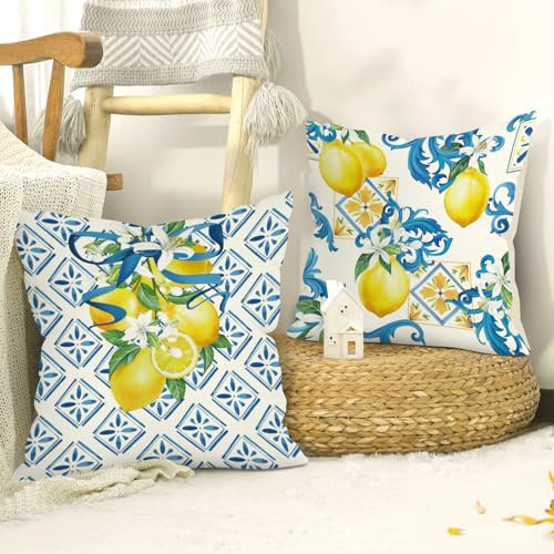 Mediterranean Lemon Throw Pillow Covers - Set of 4, 18x18
