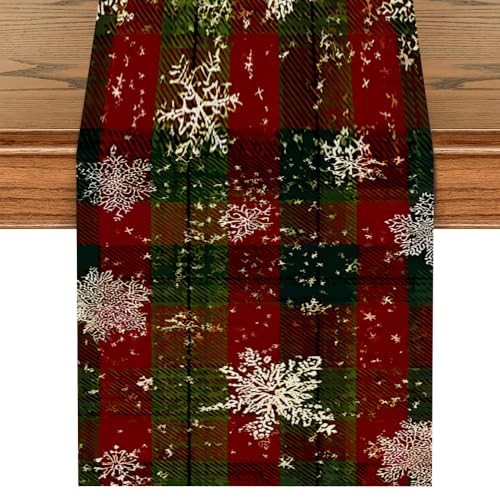 Farmhouse Christmas Table Runner 13x72 Inch with Snowflakes & Trees - Holiday Kitchen Decor