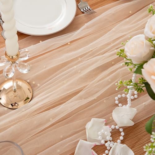 Elegant Beige Pearl Table Runner 29.5 x 120 Inch for Events