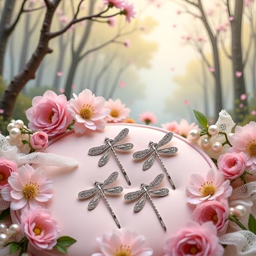 Dragonfly Bridal Hair Clips - 4Pcs Antique Silver Barrettes