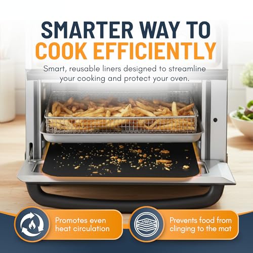 Toaster Oven Liners 2 Pack - Reusable Non-Stick 12"x12" Black