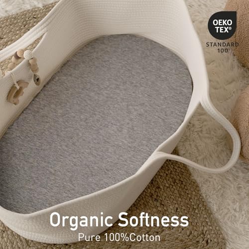 Gllquen Baby Organic Cotton Bassinet Sheets 33x17 Inches Grey Epoch 2-Pack