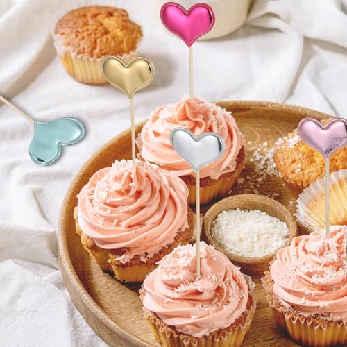 40 Pcs Colorful Heart and Star Cupcake Toppers for Parties