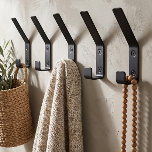 KIBAGA Decorative Black Metal Coat Hooks Set of 5 - Wall Mount