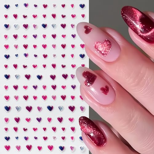 5D Embossed Heart Nail Stickers 4 Sheets Glitter Valentines Nail Art Decals