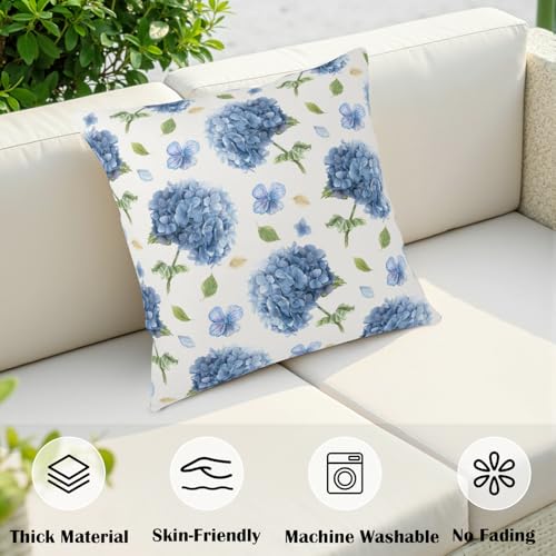 Hydrangea Pillow Covers 18x18 Inch Set of 2 - Floral Blueviolet