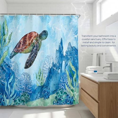Mimihome Sea Turtle Shower Curtain - 72"x72" Coastal Bathroom Decor