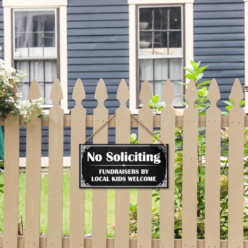 GYLUTD No Soliciting Sign for House Front Door - Funny Wooden Sign with Welcome Message - Listing Variation Included