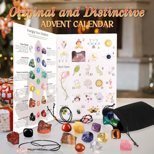Healing Crystal Advent Calendar 2026 - 24 Chakra Gemstone Set for Self-Care