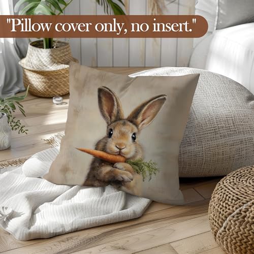 Easter Bunny Carrot Throw Pillow Cover 18x18 - Soft Flannelette Spring Decor