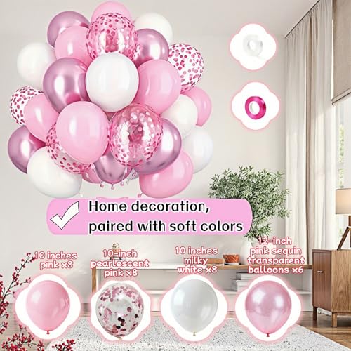 30-Pack Pink & White Pearl Latex Balloons with Confetti