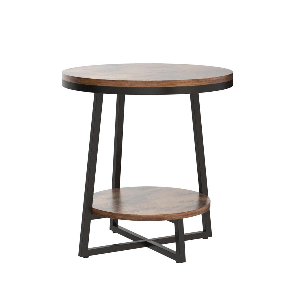 Tribesigns End Table, 2 Tier Round Side Table with Storage Shelf, Industrial Nightstand Bedside Table Coffee Accent Table for Living Room Bedroom Small Space, Rustic Brown