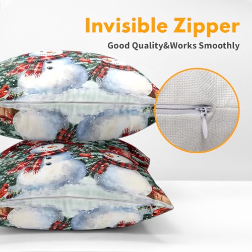 18x18 Inch Snowman Pillow Covers Set of 2 Red Check Christmas Holiday Decor