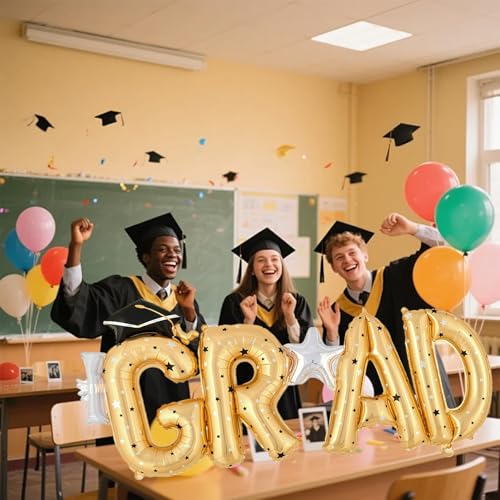 Gold GOER Large Congrats Grad Foil Balloons for 2026 Graduation
