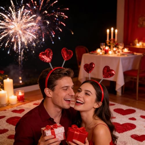 Soochat Red Sequin Heart Headband Valentine's Day Head Bopper