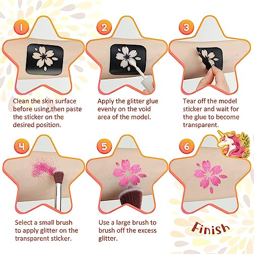 Glitter Glue Body Paint Brush Bottle Set 8ml 4Pcs for Costumes